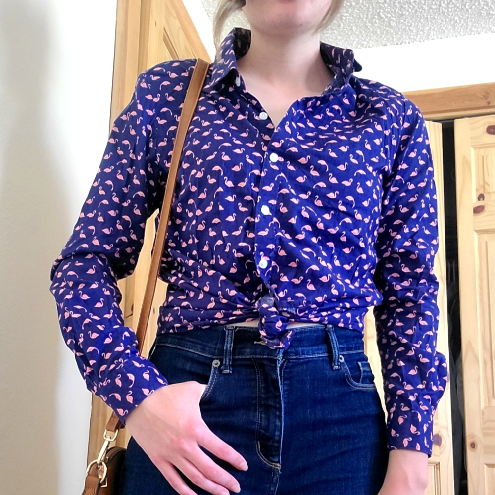 Flamingo Print button down Top
